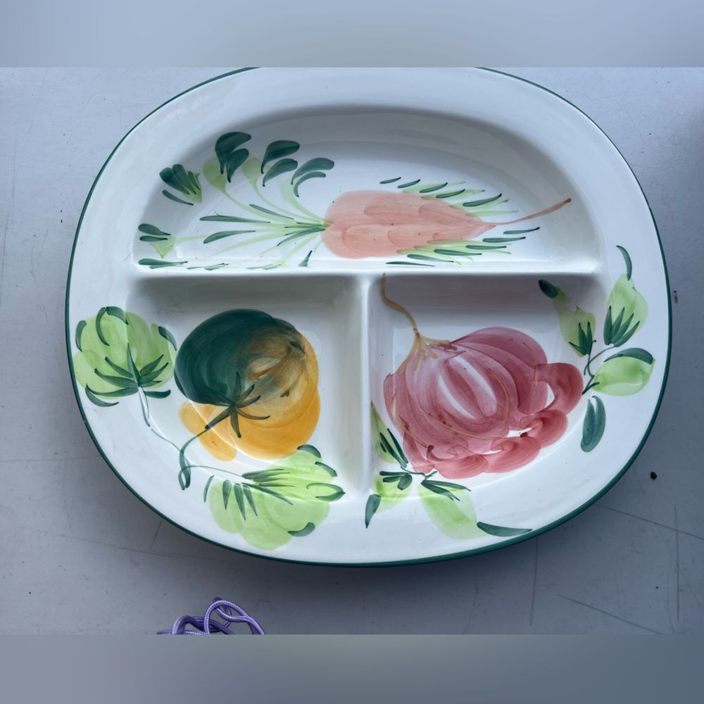 Handmade, Hand-Painted Large Oval Ceramic Divided Platter - Italy